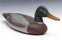 AN EARLY 20TH C. MALLARD DRAKE CARVED WOOD DECOY