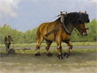 J. VAN LINDEN : Oil on Canvas - Farming Scene