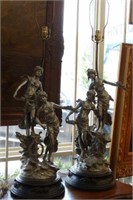 Pair of Antique Art Nouveau Figural Pewter Lamps