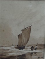 Artist unknown, European scene, fishing boat,