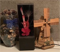 Decor: Wooden Windmill, Flower, Vase