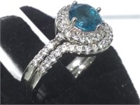 STERLING RING W/ BLUE GEMS, SIZE 6