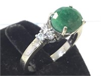 "STAUER" STERLING RING W/ EMERALD STONE, SIZE 10