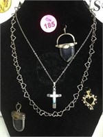 2 STERLING NECKLACES, W/FIRE OPAL CROSS & MORE