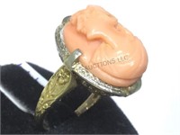 14K GOLD W/STONE CAMEO RING, SIZE 6
