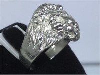 STERLING LIONS HEAD RING, SIZE 10.5