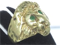 14K GOLD LIONS HEAD RING, SIZE 7.5