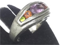 STERLING RING W/ VARIOUS GEMS, SIZE 6