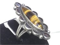 STERLING RING W/ TIGERS EYE STONE, SIZE 6