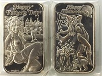 (1 OZ) .999 SILVER CROWN MINT HOLIDAY BARS, 2X$