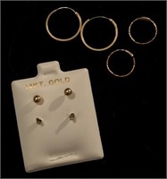 Three Pairs of 14K Yellow Gold Earrings