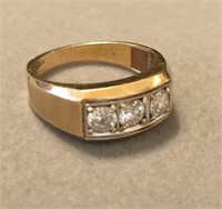 10K Yellow Gold Men's Ring w/3Clear Stones