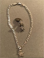 Sterling Silver Charm Anklet w/2 Charms