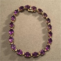 10K Yellow Gold Bracelet w/Oval Purple Stones