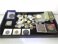 TRAY OF  COINAGE , MEDALS & MORE
