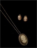 12K GF Cameo Necklace and Earrings