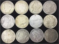 (12) MORGAN & PEACE SILVER DOLLARS, 12 X $