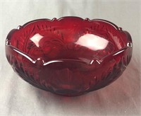 Ruby Red Glass Bowl with Thistles