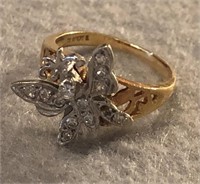 14K Yellow Gold Butterfly Ring w/Diamonds