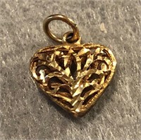 14K Yellow Gold Filigree Heart Charm