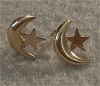 14K Yellow Gold Moon & Star Earrings