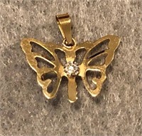 14K Yellow Gold Butterfly Charm w/1 Diamond