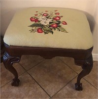 Chippendale Style Foot Stool w/Needlepoint