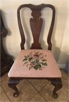 Wooden Side Chair with Needlepoint Seat
