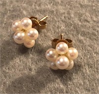 Pearl Cluster Earrings w/14K Posts