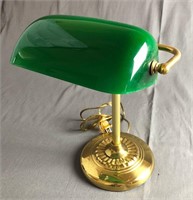 Brass Banker's Lamp w/Green Glass Shade