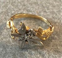14K Gold Butterfly Ring w/1 Tiny Diamond