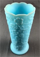 Fenton Blue Satin Glass Vase