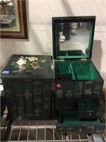 Pair of lacquered book style jewelry boxes Local