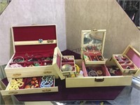 Pair of vintage jewelry boxes with assorted