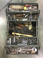 Vintage metal toolbox with assorted tools Local