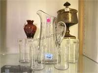 Vintage glassware lot incl. pitcher and cups set,
