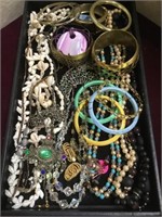 Tray lot of costume jewelry incl. bangles,