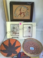 Vintage sand art, pair of RC Gorman pictures and