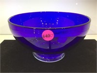 Signed art glass cobalt blue bowl approx. 5" high