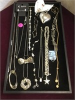 Tray lot of costume jewelry stainless and more