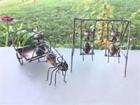 Small Ants w/ Wagon & Ants Swinging Metal Art