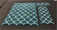3pc Mapels Rugs Teal/Sand 5’x7’ Rug, 21” x 60”