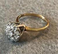 14K Yellow Gold Diamond Cluster Ring