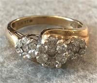 10K Yellow Gold 1ct Diamond Cluster Ring