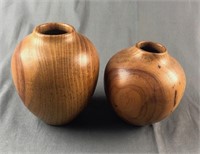 Pair of Signed Turned Wood Vases