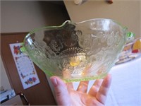 Lancaster Green Depression Glass Bowl 9"