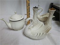 Lenox dishes include swans, teapot and salt and