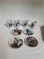 4 collectible Norman Rockwell mugs and four