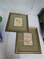 Pair of framed dragonfly artwork 12.5 x 14.5