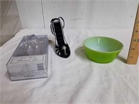 vintage Fire King Green bowl with shoe design
